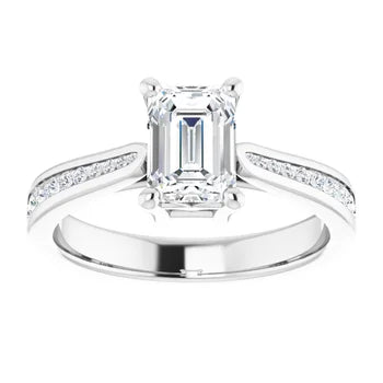 18ct YG Emerald & Round cut Lab Grown Accented Diamond Ring
