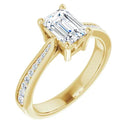 18ct Yellow Gold - Emerald & Round cut Lab Grown Accented Diamond Ring