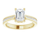 18ct Yellow Gold - Emerald & Round cut Lab Grown Accented Diamond Ring