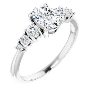 18ct White Gold - Oval & Round cut Lab Grown Accented Diamond Ring