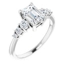 18ct Yellow Gold - Emerald & Round cut Lab Grown Accented Diamond Ring