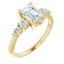 18ct Yellow Gold - Emerald & Round cut Lab Grown Accented Diamond Ring