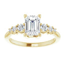 18ct Yellow Gold - Emerald & Round cut Lab Grown Accented Diamond Ring