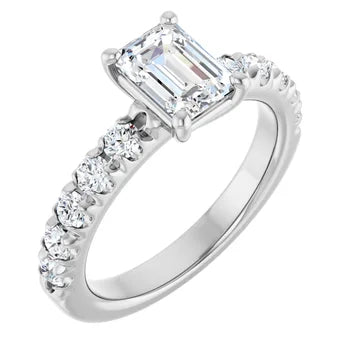18ct YG Emerald cut Lab Grown Accented Diamond Ring