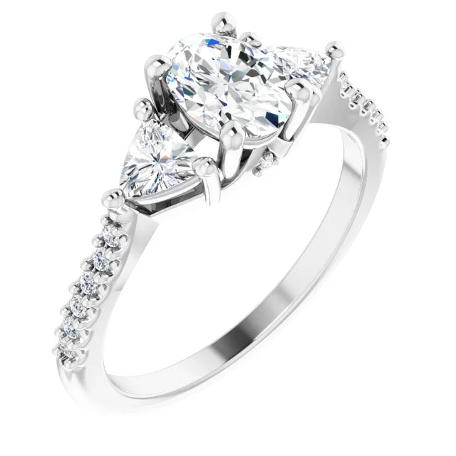 18ct WG Oval & Trillion & Round cut Lab Grown Accented Diamond Ring