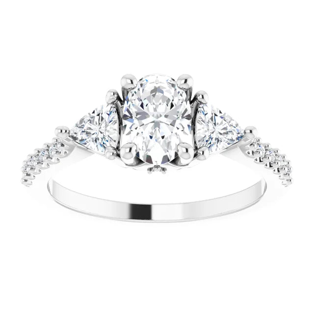 18ct WG Oval & Trillion & Round cut Lab Grown Accented Diamond Ring