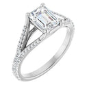 18ct White Gold - Emerald cut Lab Grown Accented Diamond Ring