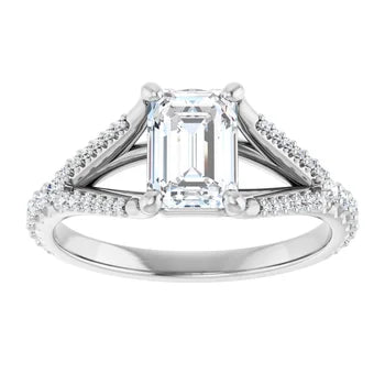 18ct WG Emerald cut Lab Grown Accented Diamond Ring