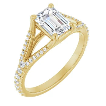 18ct WG Emerald cut Lab Grown Accented Diamond Ring