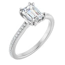 18ct White Gold - Emerald & Round cut Lab Grown Accented Diamond Ring