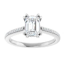 18ct White Gold - Emerald & Round cut Lab Grown Accented Diamond Ring