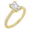 18ct White Gold - Emerald & Round cut Lab Grown Accented Diamond Ring