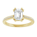 18ct White Gold - Emerald & Round cut Lab Grown Accented Diamond Ring