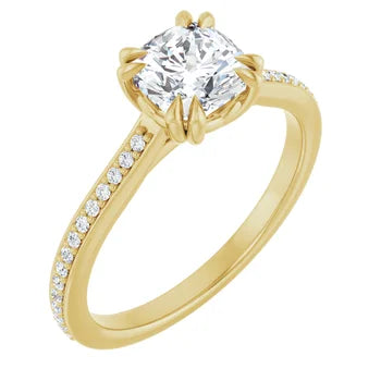 18ct YG Cushion & Round cut Lab Grown Accented Diamond Ring