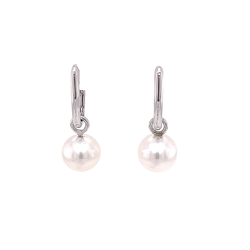9ct White Gold Huggie Earrings with Australian south sea Pearl