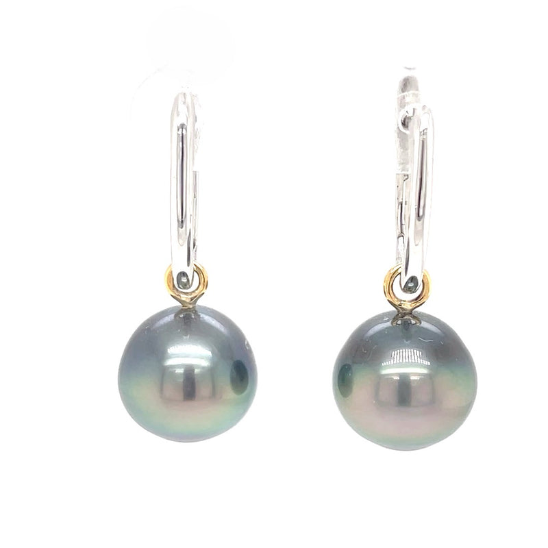 9ct Yellow Gold Tahitian Pearl with 9ct White Gold Huggie Earrings