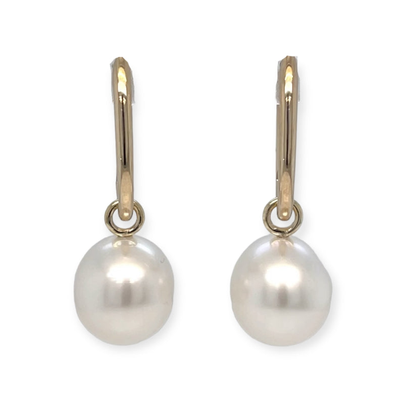 9ct YG Huggie Earrings with Australian south sea Pearl