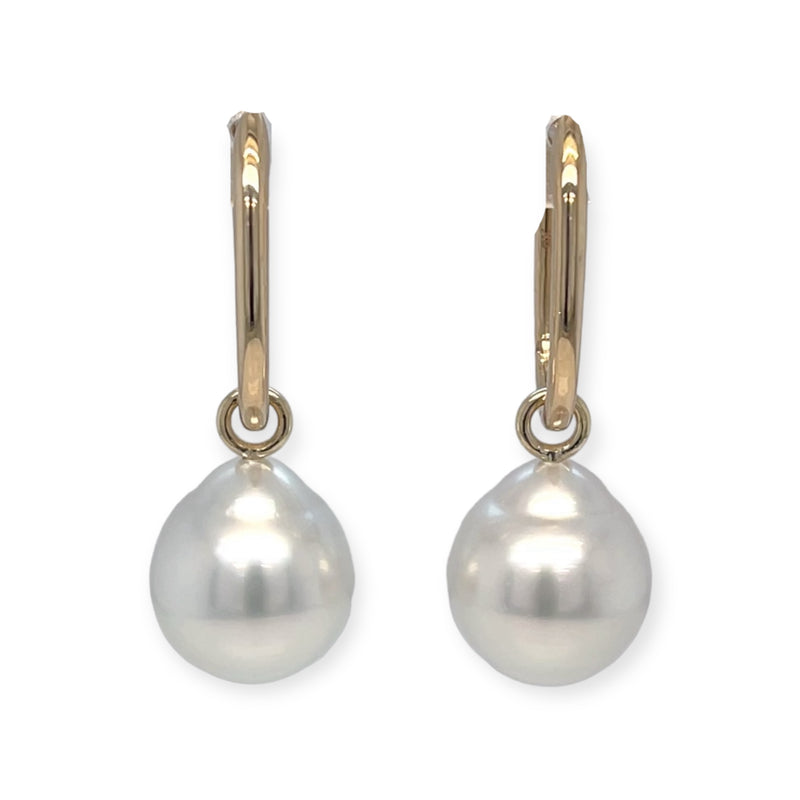 9ct YG Huggie Earrings with Australian south sea Pearl