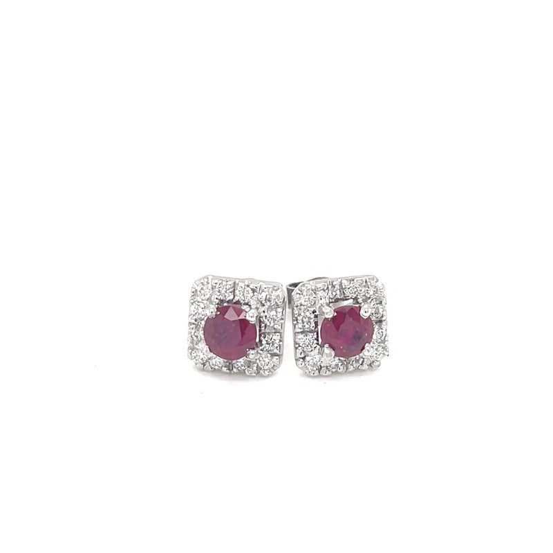 18ct White Gold Ruby & Diamond Stud Earrings