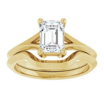 18ct YG solitaire Emerald  cut Lab Grown Diamond Ring