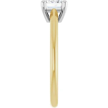 18ct Yellow White Gold - Two Tone Solitaire Emerald cut Diamond Ring