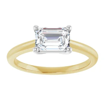 18ct Yellow White Gold - Two Tone Solitaire Emerald cut Diamond Ring