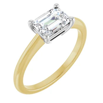 18ct Yellow White Gold - Two Tone Solitaire Emerald cut Diamond Ring