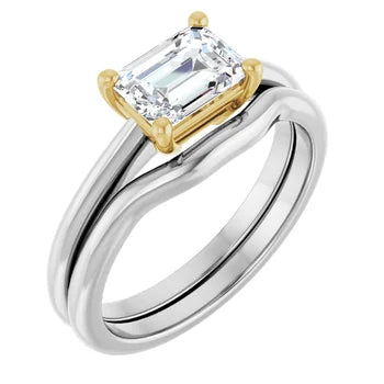 18ct YW/G Solitaire Emerald cut Diamond Ring