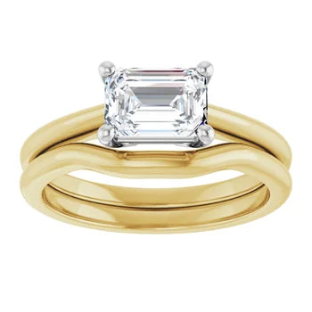18ct YW/G Solitaire Emerald cut Diamond Ring