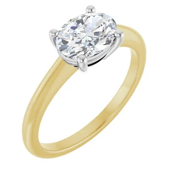 18ct Yellow White Gold - Two Tone Solitaire Oval cut Lab Grown Diamond Ring