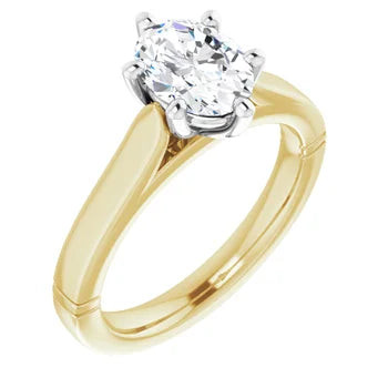 18ct Yellow & White Gold Solitaire Oval cut Lab Groen Diamond Ring