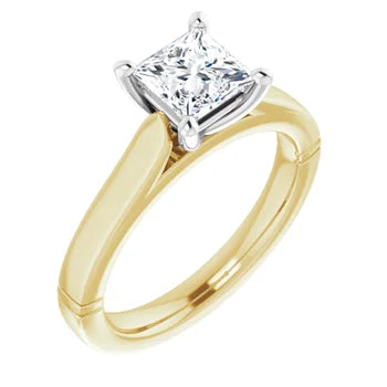18ct Yellow & White Gold Solitaire Princess cut Lab Grown Diamond Ring