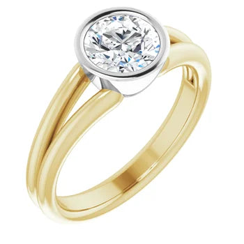 18ct Yellow & White Gold Solitaire Round cut Lab Grown Diamond Ring