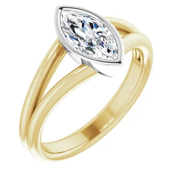 18ct Yellow & White Gold Solitaire Marquise cut Lab Grown Diamond Ring