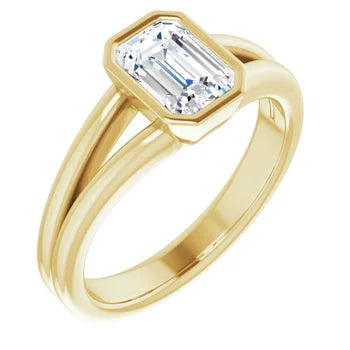 18ct YG Solitaire Emerald cut Lab Grown Diamond Ring