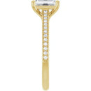 18ct White Gold - Emerald & Round cut Lab Grown Accented Diamond Ring