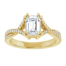 18ct White Gold - Emerald & Round cut Lab Grown Accented Diamond Ring