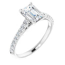 18ct Yellow Gold - Emerald & Round Lab Grown Accented Diamond Ring