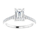 18ct Yellow Gold - Emerald & Round Lab Grown Accented Diamond Ring