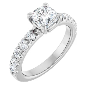 18ct WG Cushion cut Lab Grown Accented Diamond Ring