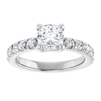 18ct WG Cushion cut Lab Grown Accented Diamond Ring