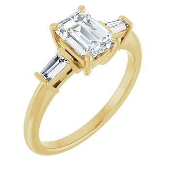 18ct YG Emerald cut Trilogy Lab Grown Diamond Ring