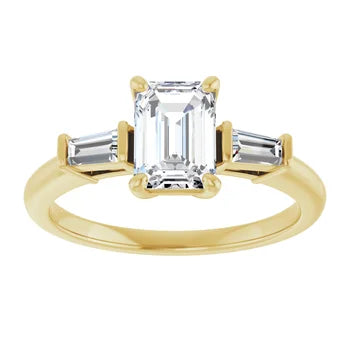 18ct YG Emerald cut Trilogy Lab Grown Diamond Ring