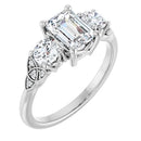 18ct YG Emerald & Round cut Trilogy Lab Grown Diamond Ring