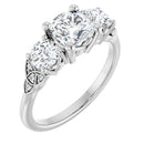 18ct WG Cushion & Round cut Trilogy Lab Grown Diamond Ring