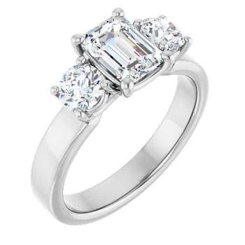 18ct WG Emerald& Round cut Trilogy Lab Grown Diamond Ring