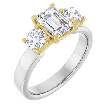 18ct WYG Emerald & Round cut Trilogy Lab Grown Diamond Ring