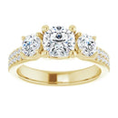 18ct YG Cushion & Round cut Trilogy Lab Grown Diamond Ring