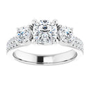 18ct YG Cushion & Round cut Trilogy Lab Grown Diamond Ring