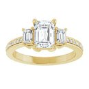 18ct YG Emerald & Round cut Trilogy Lab Grown Diamond Ring